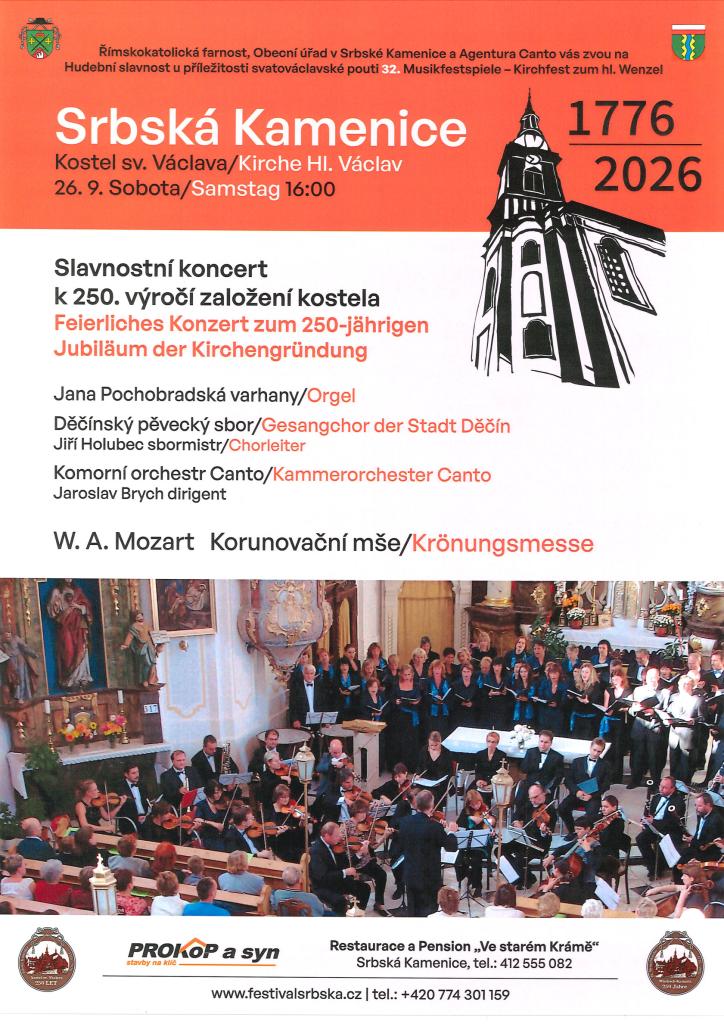 Slavnostní koncert k 250. výročí založení kostela sv.Václava v Srbské Kamenic